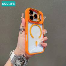 Koolife 1件裝頂級超強保護 MagSafe 無線充電手機殼，高透明 PC 背板還原原色，內建鷹眼玻璃鏡頭框與支架，全包覆 2 合 1 設計，防水、防摔、防震、防刮，適用於 iPhone 18 Pro/18 Pro Max/17 Pro Max/17/17 Pro/17 Air/16/16 Pro/16 Plus/16 Pro Max/12/13/14/15 Pro/Plus/Pro Max - 橘色 - 查看 3