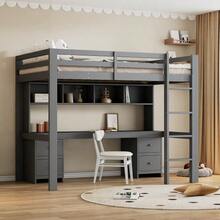 Loft Bed 90 X 200 Cm, Children's Bed, Bunk Bed, Table Underneath, Large Storage Space, High Guardrail, Sturdy Staircase, Grey - Dark Grey - View 3