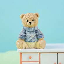 Cute Teddy Bear Statues With Knitted Sweaters, Small Resin Ornaments For Desk & Shelf - A - View 16