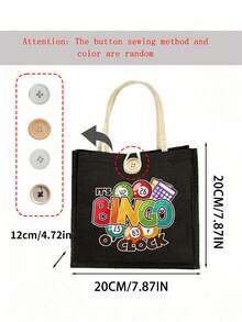 2 Stücke/Set Casual Tragetasche Set, Muster mit "Es ist Bingo Uhr", inklusive Damen Handtasche und Geldbörse Set, Tragetasche und Münzbeutel, große Kapazität Damentasche, leicht mit großer Kapazität Shopper, wiederverwendbare Leinen Einkaufstasche, tragbare Reise Kosmetiktasche - Verschiedenfarbig - Übersicht 11