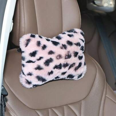 1pc Leopard Print Car Seat Headrest Neck Pillow, Soft Neck Support, Women's Car Accessories, Suitable For All Seasons