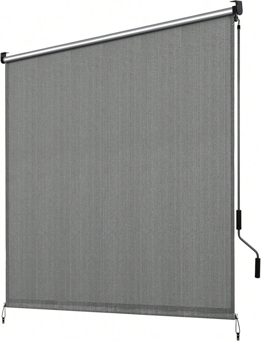 Toile d'ombrage en PEHD pour store vertical, tube en aluminium avec manivelle sans fil, store vertical, toile d'ombrage en PEHD pour pergola de terrasse, store de balcon - Gris foncé - Voir 1