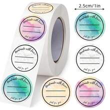 1 Rollo (500 piezas) Pegatinas redondas hechas a mano con amor, 1 pulgada, 4 colores, escribibles a mano, etiquetas impermeables de PVC removibles, ideales para pequeños negocios, repostería, catering, decoración de embalaje DIY - Deja una pegatina de agradecimiento - Ver 7
