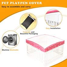 Cubierta superior de malla para perro para corrales de 914 cm con 4 paneles cubierta de caja para perros cubierta de pluma de juego para cachorros ideal para uso en interiores y exteriores conexiones de . Nota: parque infantil no incluido. Rosa - Rosa - Ver 4