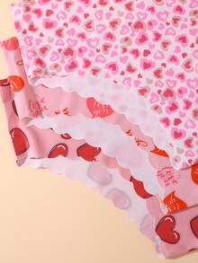 3 piezas de bragas de mujer con estampado de corazón lindo, dobladillo ondulado, tela suave y lisa, ropa interior casual cómoda - Multicolor - Ver 5