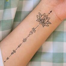 Lotus Flower Temporary Tattoo Stickers: Waterproof And Durable, Suitable For Chest, Back And Front Torso - Body Makeup - Shape: Rectangular,Spine Tattoo - Black - View 3