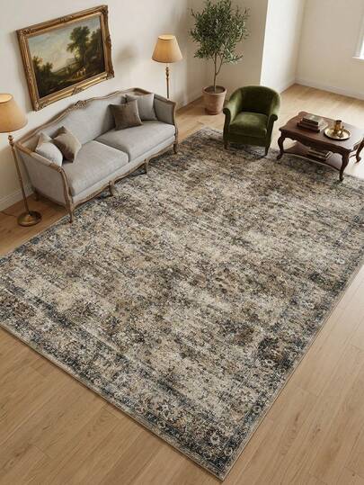 1pc Moroccan Vintage Floral - Classic Bohemian Area Rug, European & American - Rectangular Soft Faux Wool Washable Carpet, Suitable For Living Room, Bedroom, Entryway, Bathroom, Hallway, Patio, Kitchen, Indoor Outdoor, All Season Large Size Mat, Home Decor