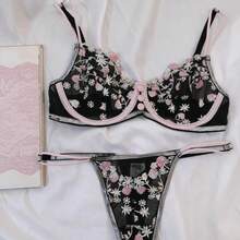Conjunto Lingerie C/Aro Especial Renda Alça Naomi Preto - Preto - Visão 9