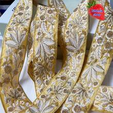 1.5码金属质感花卉刺绣蕾丝花边 - 莲花亮片设计，包含粉色、绿色和米色 - 适用于DIY工艺品和服装配饰的装饰丝带，圣诞节和万圣节蕾丝装饰，节日装饰 - 多色 - 查看 17