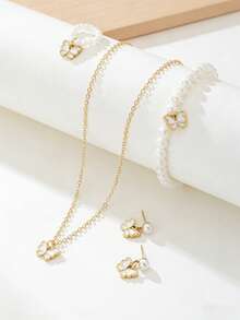 一套时尚甜美的蝴蝶首饰套装，适合日常佩戴。 - 白色 - 查看 5