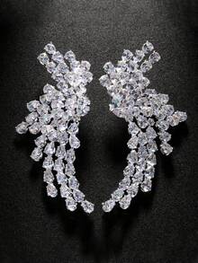 2件套欧美风立方氧化锆扇形耳环，奢华时尚新娘立方氧化锆耳环，女士结婚首饰 - 銀色 - 查看 2