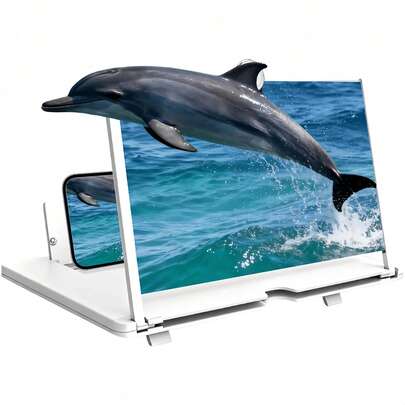 Antosun White Ocean Theme 10" Mobile Phone Screen Magnifier, 3D HD Screen Amplifier Projector With Foldable Stand, Portable Smartphone Screen Enlarger For Movies, Gaming, Video Watching Compatible With All Phones Spring Birthday Gift