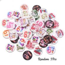 5颗六七印花硅胶珠，粉色/绿色/黑色随机款式，扁平圆形带孔珠，可用于DIY手链、项链、包包挂饰和其他手工项目 - 彩色 - 查看 7