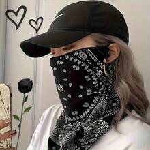 1 Piece Ice Silk Fiber Fabric Ear-Hook Mask - Breathable Motorcycle & Cycling Sun Protection Neck Gaiter, Unisex Elastic Spandex Blend, All-Season Outdoor Sports Accessory, Patterned Neck Gaiter |   Breathable Fabric, The Perfect New Year's Or Valentine's Day Gift - 黑白 - 查看 1