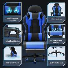 DEVOKO Ergonomic Gaming Chair With Adjustable Armrests, Retractable Footrest & Lumbar Support, Comfortable PU Leather Desk Chair - Blue - View 7