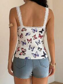 3pcs Women's Sexy Lightweight Soft Breathable Lace Camisole Tops, Butterfly Print Vest - Multicolor - View 5