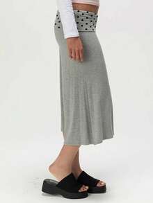 Women Fold Over Low Rise Lounge Capris Pants Casual Wide Leg Cropped Flowy Gaucho Pants Comfy Foldover Waist Yoga Coluttes Pajama Bottoms Summer Beach Palazzo Pants - 波點灰 - 查看 2