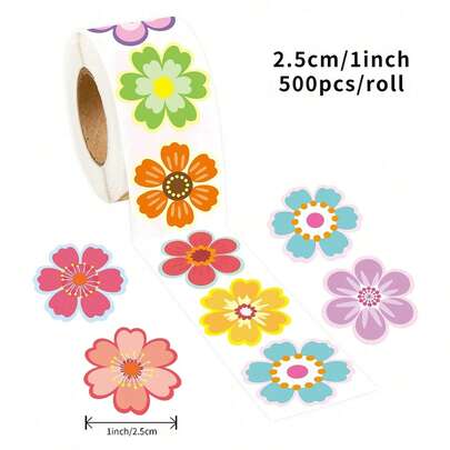 500张/卷 彩色花卉贴纸，樱花贴纸，适用于手机、笔记本电脑、信封、卡片、生日派对装饰、剪贴簿