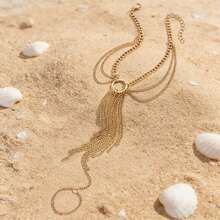1pc Multi-Layer Tassel Chain Toe Ring, Metal Circular Ring With Multi-Chain Design, Bohemian Style Beach Resort Accessory, Sexy & Unique Layered Foot Jewelry - Golden - View 6