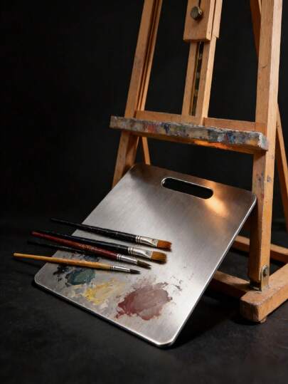 超大号不锈钢油画调色盘，适用于混合水彩、丙烯和酚醛油画颜料。不锈钢材质易于清洁、经久耐用且便于携带，为您的创作提供充足的空间。