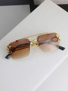 Gafas de moda sin marco con lentes degradadas para hombres, accesorios de estilo bohemio, adecuadas para la playa, viajes al aire libre y verano - Marrón - Ver 2