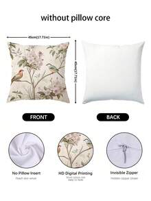 1/2/4pcs Printed Solid Floral & Bird Pattern Pillow Covers, Suitable For Home Bedroom, Living Room Sofa, Corridor, Office, Farmhouse Style, Hotel, Party Decor (Pillow Insert Not Included) - Multicolor - View 6