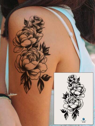 大型花卉手臂纹身贴纸 - 时尚个性化春季花卉蝴蝶图案临时假纹身，适合DIY、动漫展、嘉年华、音乐节、情人节、派对礼物，防水逼真纹身贴纸，可用于性感的大腿、胸部、腹部、背部、肩膀、颈部、锁骨等部位。