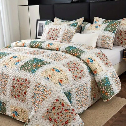 2/3pcs Iris Flower Bedspread Set (Bedspread*1, Pillowcase*1/2, Excluding Pillow Insert), Fashion Printed Design, Elegant, Breathable & Comfortable, Soft Fabric, Suitable For Bedroom, Hotel, Guest Room, Bedding Set, All Season