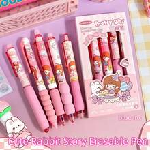 12/24pcs Cute Rabbit Story Erasable Gel Pen Set, Blue Ink, Soft Grip, Animal Theme Stationery, Office Supplies, Back To School Essential Delicate Gift - Cute Rabbit Story Erasable Pen - View 1