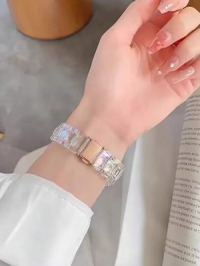 1 chiếc dây đeo đồng hồ PC trong suốt cầu vồng 20mm/22mm tương thích với Samsung Galaxy Watch 7/6/5/4/3/Active 2, vòng tay pha lê Aurora sang trọng, dây đeo thay thế bằng nhựa trong suốt nhiều màu sắc theo phong cách Y2K cho Watch GT 2/3/4/5/6 (46mm)