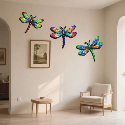Bộ 3 tranh dán tường hình chuồn chuồn 2D bằng acrylic, họa tiết chuồn chuồn bắt mắt, thích hợp trang trí hàng rào sân vườn ngoài trời, phòng khách, phòng ngủ và trang trí đám cưới, tự dính, dễ lắp đặt, chống thấm nước và chịu được thời tiết khắc nghiệt, tranh dán tường 2D bằng acrylic.
