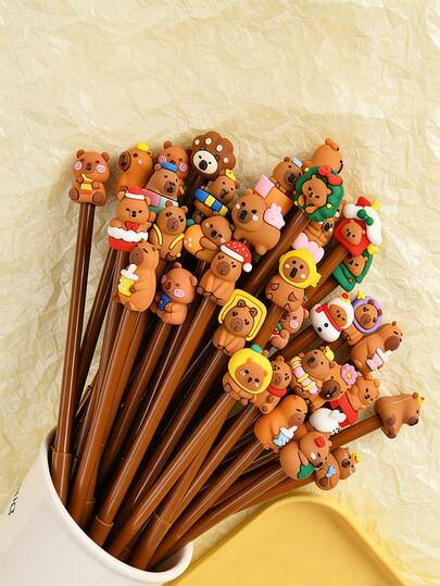 18支装水豚派对礼品啫喱笔，趣味可爱水豚黑色笔，适用于办公室、家庭、礼品、学习用品