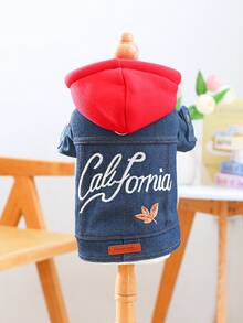 1pc Pet Clothes Dog Jacket Coat, Durable, Dirt-Resistant, Wear-Resistant, Small Dog Outfit With Hood And 4 Legs - California Jacket - Blue - View 1