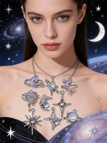 9/20/30/50/100 piezas Surtido aleatorio de colgantes de strass con forma de estrella, luna y corazón, decoración Y2K DIY para collares, pulseras y joyería - azul - Ver 5