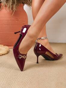 时尚百搭尖头低帮高跟鞋，时尚职业女鞋，优雅女士时尚低帮女鞋 - 酒紅色 - 查看 8