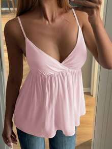 粉色性感休闲街头Y2K风格V领无袖女式背心 夏季 - 粉色 - 查看 1