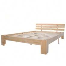 Wooden Double Bed With Headboard, Made From A Bed Frame With Slatted Base, Solid Wood, Solid Double Bed, Usable As A Pine Bed - Natural Color - View 10