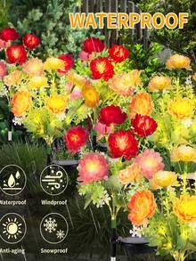 Solar Powered Garden Lights, Waterproof Solar Powered With Colorful Artificial Azalea Flowers, Suitable For Yard, Path, Patio, Porch, Lawn Decor - Multicolor - View 4