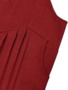 Plus Size Women Loose Pocket Wide Leg Casual Solid Color Suspender Pants - 紅色 - 查看 5