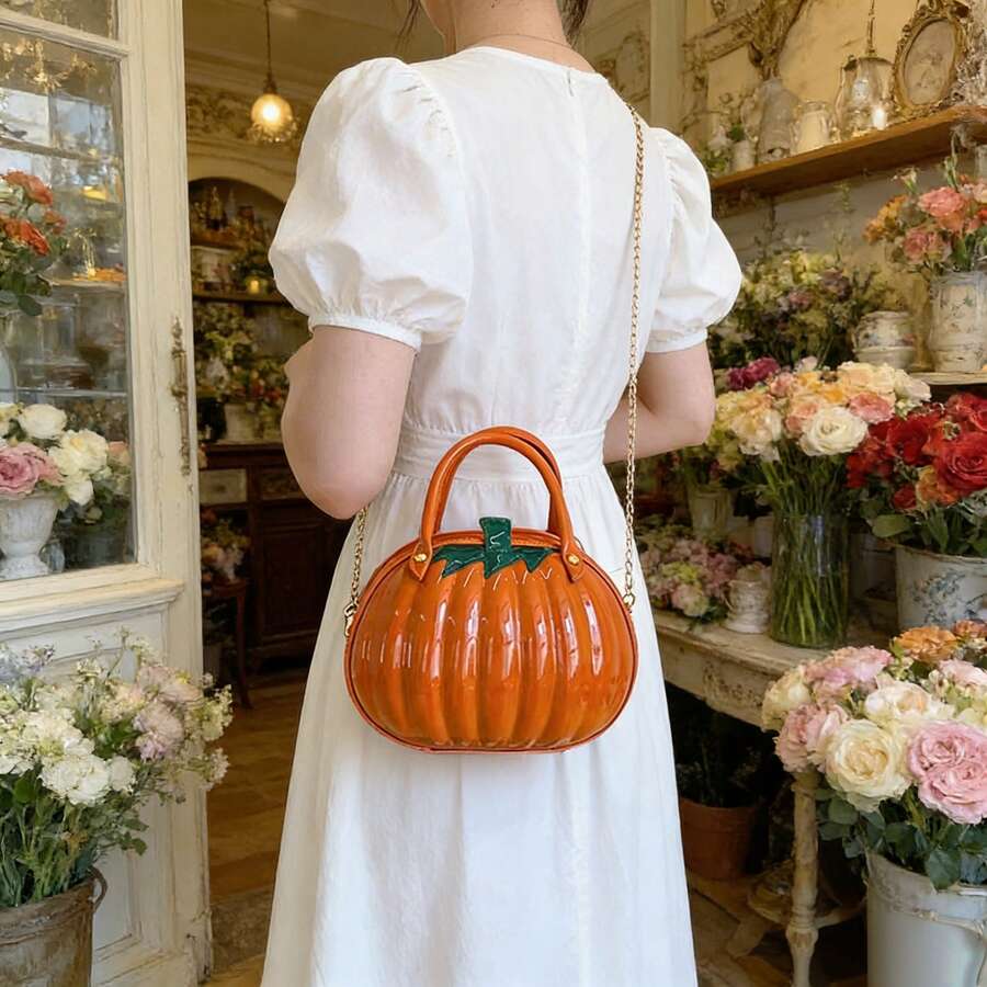 2026 New Arrival PU Pumpkin Shaped Bag For Women Handheld Crossbody Fresh Style Creative Bag - 橘色 - 查看 1