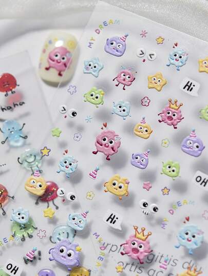 1pc 5D Glitter Nail Stickers, Cute Jelly Bean Nail Stickers, High-End Delicate Ice Transparent Short Nail Decorations, DIY Self-Adhesive Nail Stickers, Long-Lasting Easy To Apply Nail Stickers Suitable For Women And Girls
