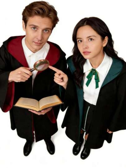 Magic Themed Costume Set - Party Cloak, Wizard Robe + Glasses Frame, College Uniform, Sorcerer Outfit, Suitable For Halloween, Christmas, Carnival, Film Festival And Magic-Themed Cosplay Events, Unisex