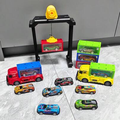 1 Cargo Truck, 2 Trucks With Gantry Crane + 6 Containers + 12 Cars, Ideal Children's Birthday Gift