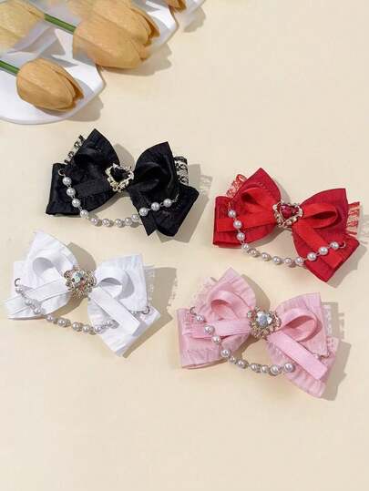 1个心形蝴蝶结发夹，可爱侧夹，优雅百搭的女士发饰