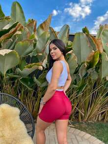 CONJUNTO FITNESS FEMININO - BICOLOR SUPLEX PREMIUM 350G | TOP + SHORTS - NÃO FICA TRANSPARENTE - Vermelho e Branco - Visão 7