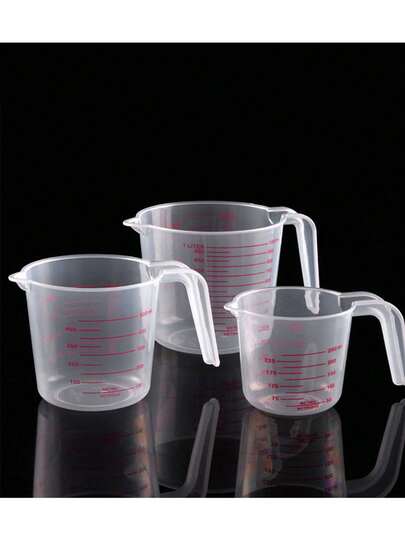 3pcs Plastic Baking Measuring Cups With PVC Scale, Capacity 8.45oz, 16.91oz And 33.81oz, Transparent High Precision Multi-Function Measuring Cups, Kitchen Tools