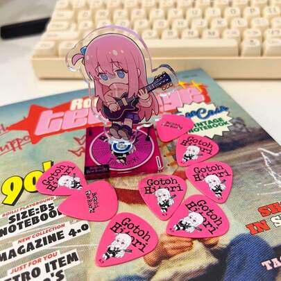 2D平面，1个2.05英寸迷你动漫Boc Ro Hit旋转角色 - 粉色头发吉他手办，亚克力桌面汽车摆件，音乐爱好者可爱放松玩具，节日和生日礼物，2D平面