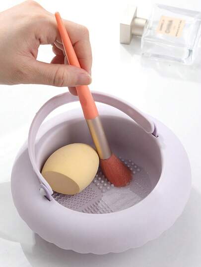 1pc New Makeup Brush Cleaning Bowl, Powder Puff And Brush Drying Rack, TPR Makeup Sponge Cleaning Tool