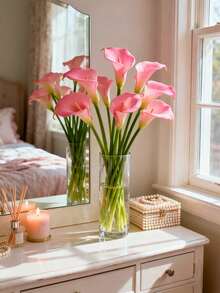 1/10束仿真粉色马蹄莲花束，假花花束，仿真满天星，适用于派对、花园、客厅、卧室、书桌、办公室装饰、春/冬装饰、母亲节鲜花、中国新年、夏季装饰、仿真花、礼物、生日庆祝、婚礼派对 - 粉色 - 查看 5