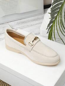 2026春夏新款男士圆头乐福鞋，百搭男士一脚蹬鞋，商务正装工作鞋，英伦风乐福鞋，平底休闲透气软底手工大码男鞋43-46码 - 米色 - 查看 2